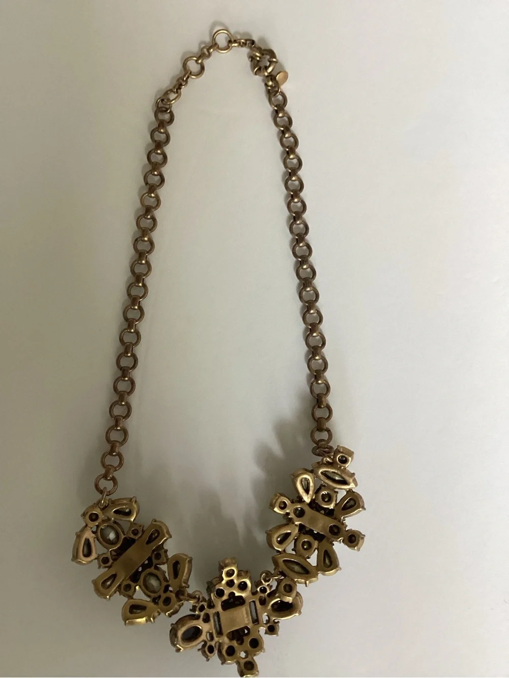 J. Crew Floral Crystal Statement Bib Necklace Black Gold Tone Maximalist
